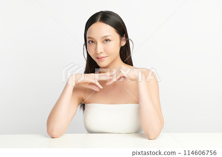 Beautiful young asian woman with clean fresh skin on white background, Face care, Facial treatment, Cosmetology, beauty and spa, Asian women portrait. 114606756