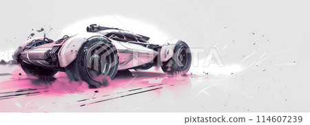 Vintage Retro Car Black Ink with Pink Accents 114607239
