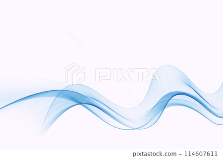 Abstract wavy blue wave background, transparent wavy lines. Wave of blue smoke. on a white background. 114607611