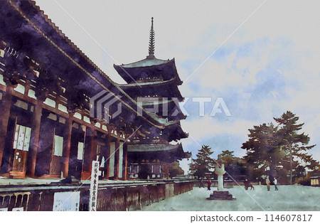 奈良市登大寺町興福寺的東近堂和五層塔均為國寶(部分由AI生成) 奈良市登大寺町興福寺的東近堂和五層塔均為國寶(部分由AI生成) 114607817
