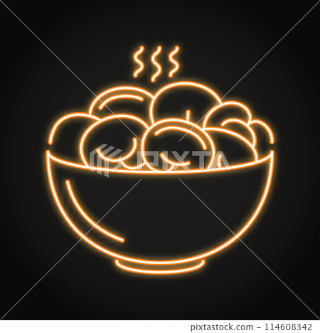 Bowl with dumplings neon icon 114608342