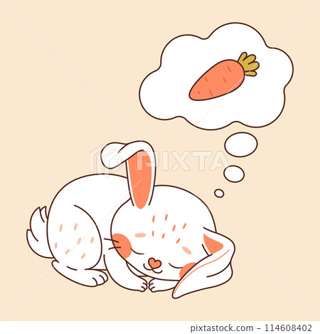 Sleeping hare. Sweet Carrot dreams. Sleeping hare. Sweet Carrot dreams. 114608402