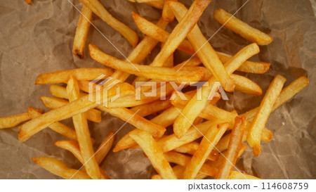 Freeze Motion of Flying French Fries, Top Shot Freeze Motion of Flying French Fries, Top Shot 114608759