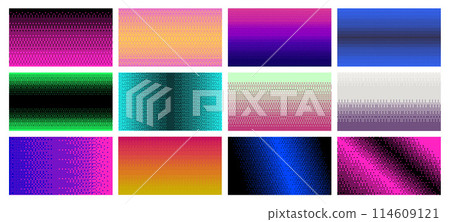 Dithering pixel art pattern backgrounds. Retro bitmap gradients, pixelated color transitions and digital backdrops vector set Dithering pixel art pattern backgrounds. Retro bitmap gradients, pixelated color transitions and digital backdrops vector set 114609121