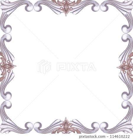 Hand drawn watercolor vintage ornament frame border. Baroque illustration isolated on white background. Can be used for cards, label and other printed products. 114610222