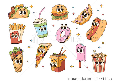 Set of fast food character face. Vector cartoon Set of fast food character face. Vector cartoon 114611095