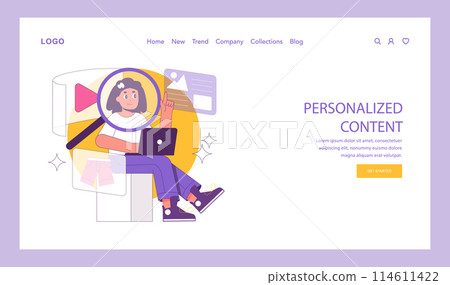 Phygital concept. An illustration showing a user engaging with personalized digital content on a laptop, enhancing the online experience. Vector illustration. 114611422
