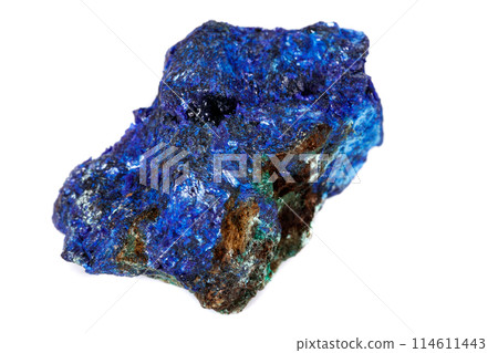 Macro mineral stone Malachite and Azurite against white background 114611443