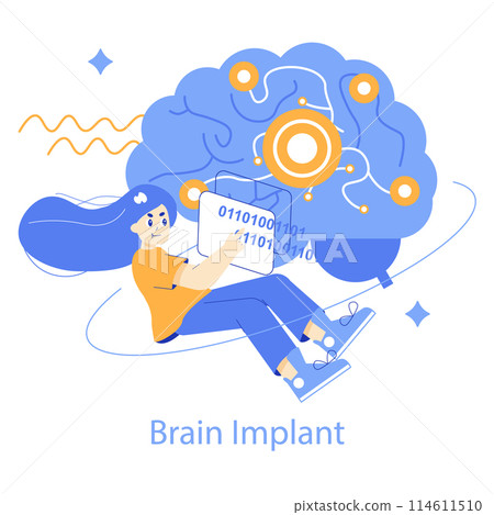 Brain implant technology concept A compelling vector illustration showcasing the integration of advanced computing in neural systems for medical breakthroughs Vector illustration 114611510
