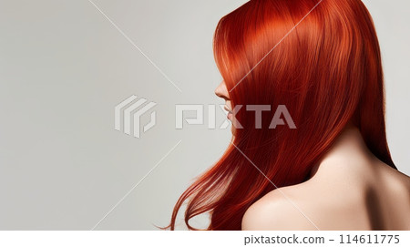 Single fiery red hair strand on plain background 114611775