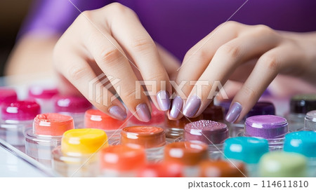 Hands applying nail polish 114611810