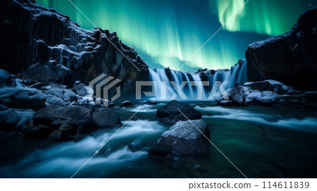 Aurora Serpent coils around a cascading waterfall 114611839