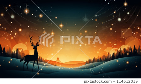 Festive holiday illustration with cartoon reindeer and stars 114612019