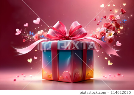 box with Valentine's Day gift, isolated on pink background 114612050