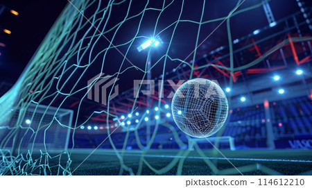 a soccer ball soaring through the air in a powerful kick, leaving a trail of light in its wake a soccer ball soaring through the air in a powerful kick, leaving a trail of light in its wake 114612210