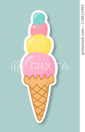 Sweet summer ice cream, with different flavors on a green background. 114612465