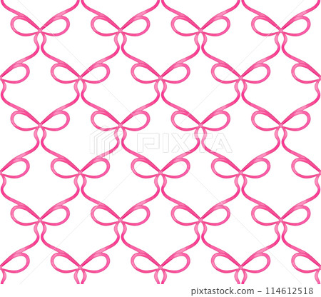Cute coquette pattern seamless pink ribbon bow isolated on white background. Vector illustration. Cute coquette pattern seamless pink ribbon bow isolated on white background. Vector illustration. 114612518