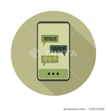 Smartphone with chatting icon in flat style on round green background. Vector illustration 114612699