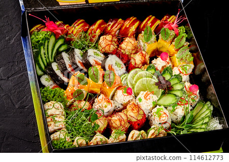 Gourmet sushi box with assortment of delicacies 114612773
