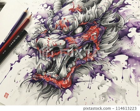 Brightly colored watercolor fantasy dragon Brightly colored watercolor fantasy dragon 114613223