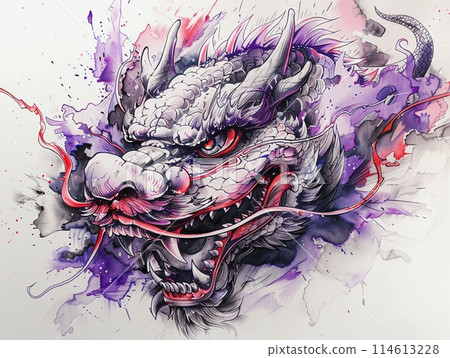 Brightly colored watercolor fantasy dragon Brightly colored watercolor fantasy dragon 114613228