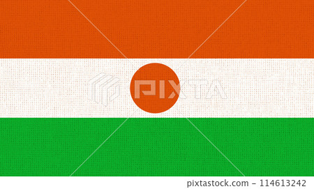 Flag of Niger. Niger flag on fabric surface. African country Flag of Niger. Niger flag on fabric surface. African country 114613242