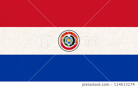 Flag of Paraguay. Paraguay flag on fabric surface. National symbol 114613274