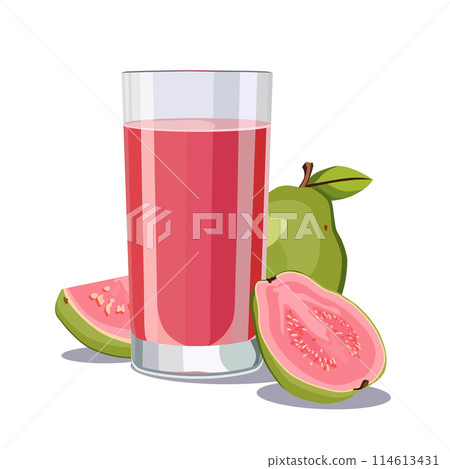 Full glass of pink freshly squeezed guava juice. Isolated vector summer drink for flat design Full glass of pink freshly squeezed guava juice. Isolated vector summer drink for flat design 114613431