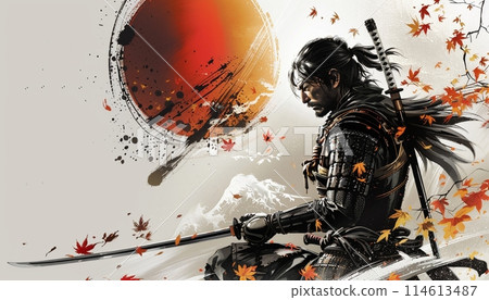 武士的戰鬥姿態、抽像水墨畫藝術、文本空間 武士的戰鬥姿態、抽像水墨畫藝術、文本空間 114613487