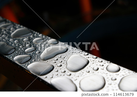 Droplets of water adhere to the aluminum surface. Droplets of water adhere to the aluminum surface. 114613679