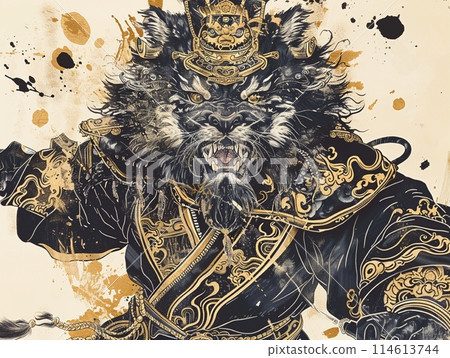 Tiger samurai warrior in gorgeous kimono, mythical creature beastman art 114613744