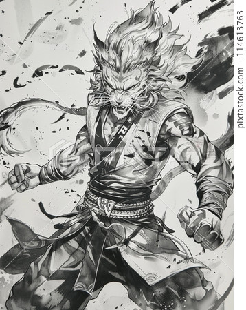 Tiger samurai warrior in gorgeous kimono, mythical creature beastman art 114613763