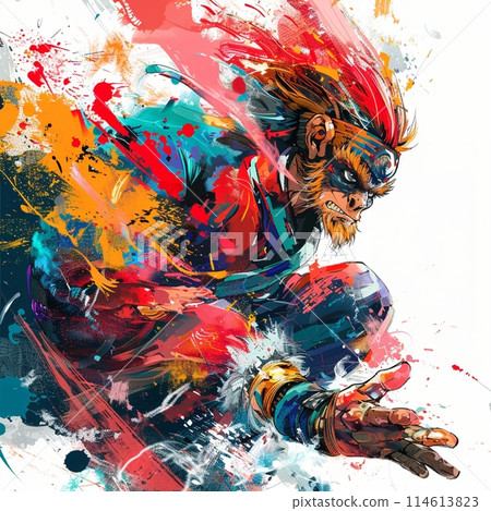 猴子武士在戰鬥姿態，神話生物獸人藝術 114613823