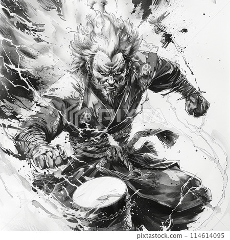 水墨畫中的憤怒雷神,激烈的戰鬥藝術 水墨畫中的憤怒雷神,激烈的戰鬥藝術 114614095