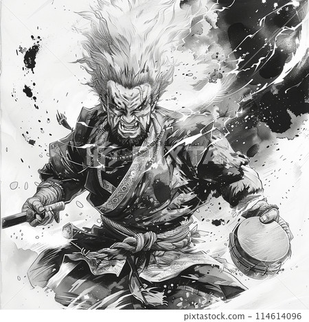 水墨畫中的憤怒雷神,激烈的戰鬥藝術 水墨畫中的憤怒雷神,激烈的戰鬥藝術 114614096