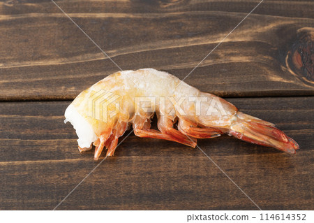 Frozen shrimp in a wooden bag Frozen shrimp in a wooden bag 114614352