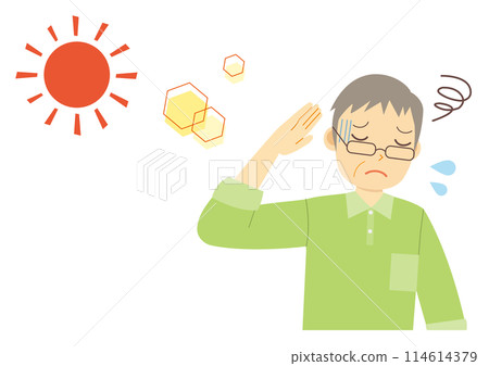 Illustration of an elderly man feeling unwell due to the heat Illustration of an elderly man feeling unwell due to the heat 114614379