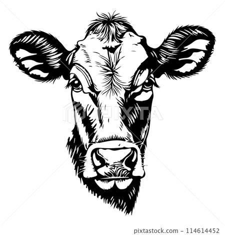 Cow Head Sketch Illustration. Engraving style isolated vector illustration. Cow Head Sketch Illustration. Engraving style isolated vector illustration. 114614452