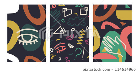 Set of minimalist posters with abstract rough shapes 114614966