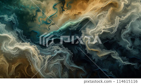 Turbulent flow of a fluid with several phases in different colors 114615116