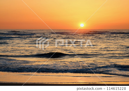 The sun rising from the sea, Kawarago Beach, Ibaraki Prefecture 114615228