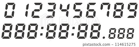 Vector illustration set of monochrome digital numbers Vector illustration set of monochrome digital numbers 114615275