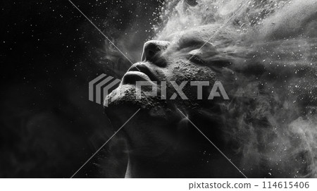 Monochrome artistic portrait with a striking dust overlay effect 114615406
