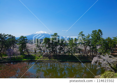 Hirosaki Castle, the landscape reflected in the lotus pond moat and Mount Iwaki, Hirosaki Cherry Blossom Festival Hirosaki Castle, the landscape reflected in the lotus pond moat and Mount Iwaki, Hirosaki Cherry Blossom Festival 114615502