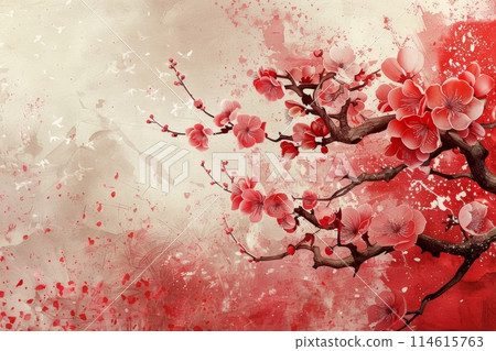 Romantic, japaneseinspired valentine's day backdrop with blossoming flowers 114615763