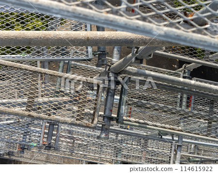 Scaffolding at a construction site viewed from above Scaffolding at a construction site viewed from above 114615922