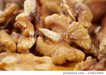 walnut on a plate on table  114615993