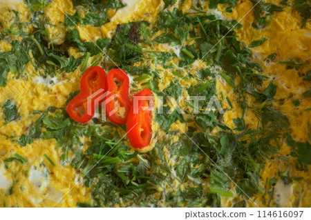 herb Egg Omelette on a table  114616097
