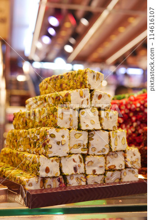 Turkish traditional sweet Turkish delight sold in the market 114616107