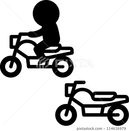 摩托車的標記和騎摩托車的人 摩托車的標記和騎摩托車的人 114616979